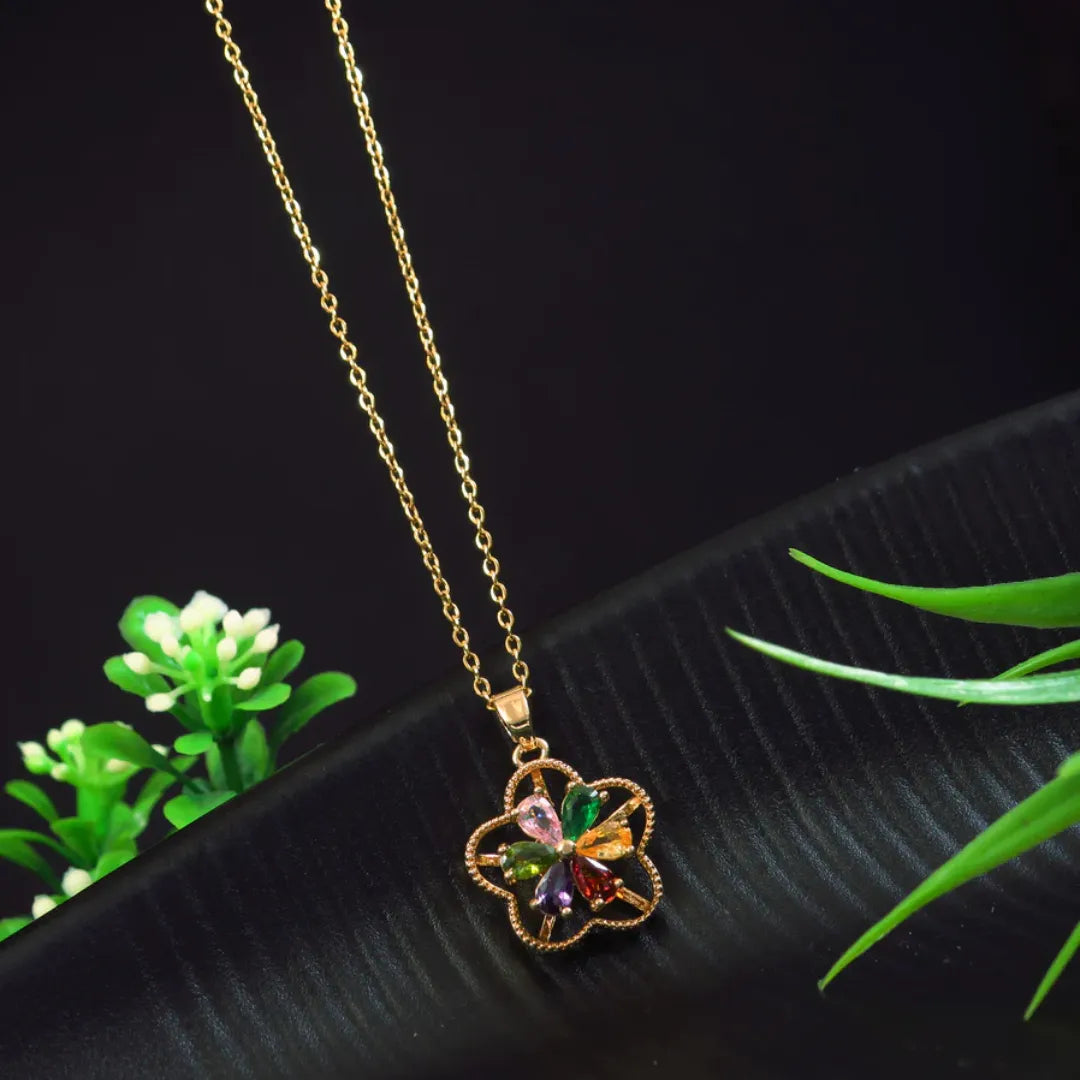 Stainless Steel Gold Plated Star Shaped Multi Colored Spinning Pendent Necklace