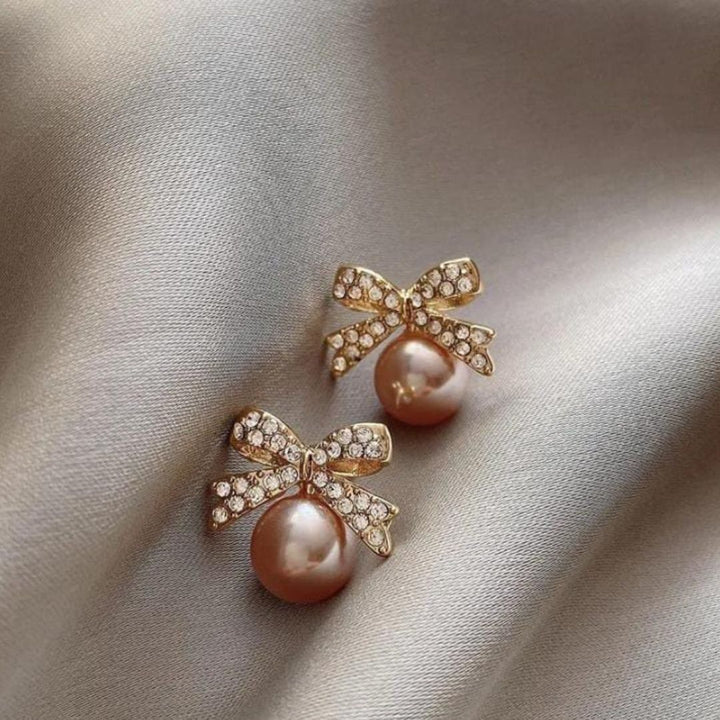 Bronze Pearl Bow Earrings