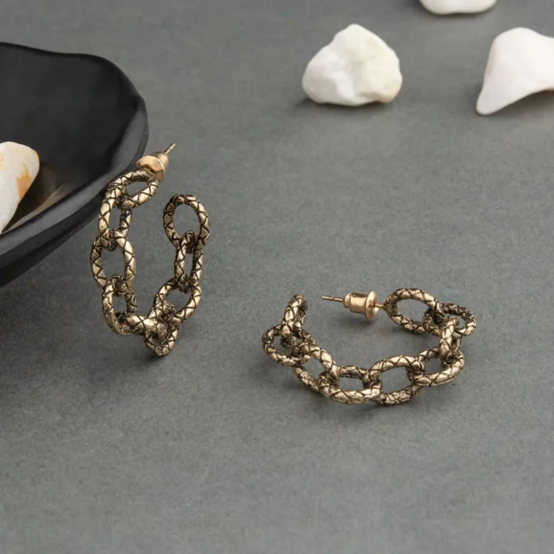 Gold  Plated Open Circle Shaped Chain Earring