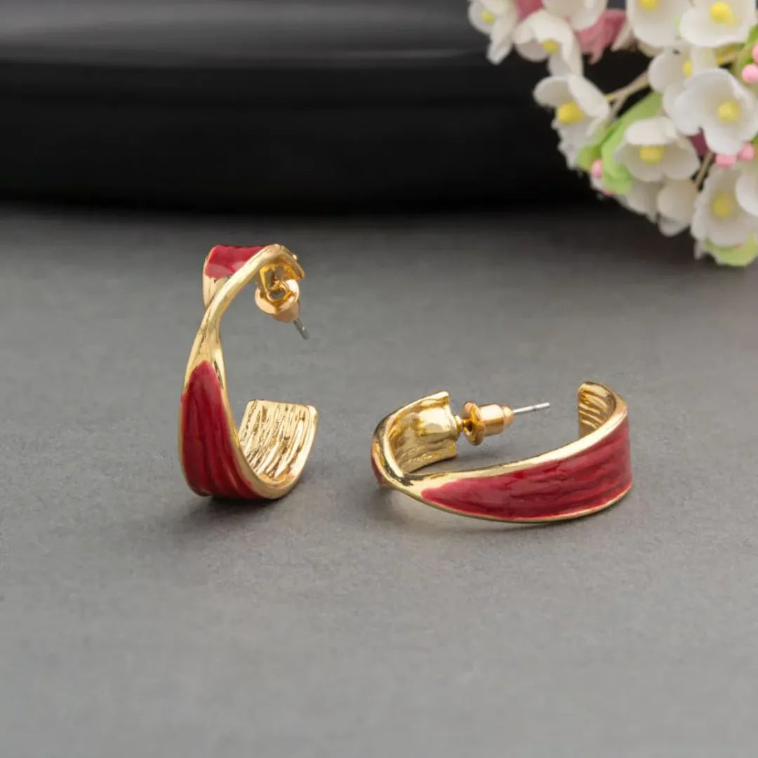 Red Gold Plated Twisted Style Enamel  Earring