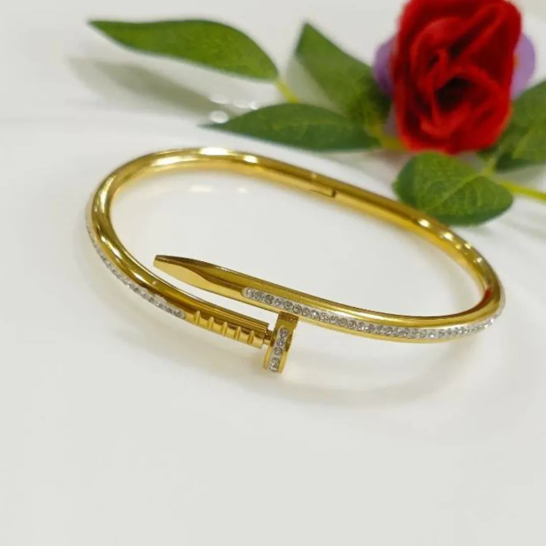 Stainless Steel Gold Plated Nail Shaped Kada